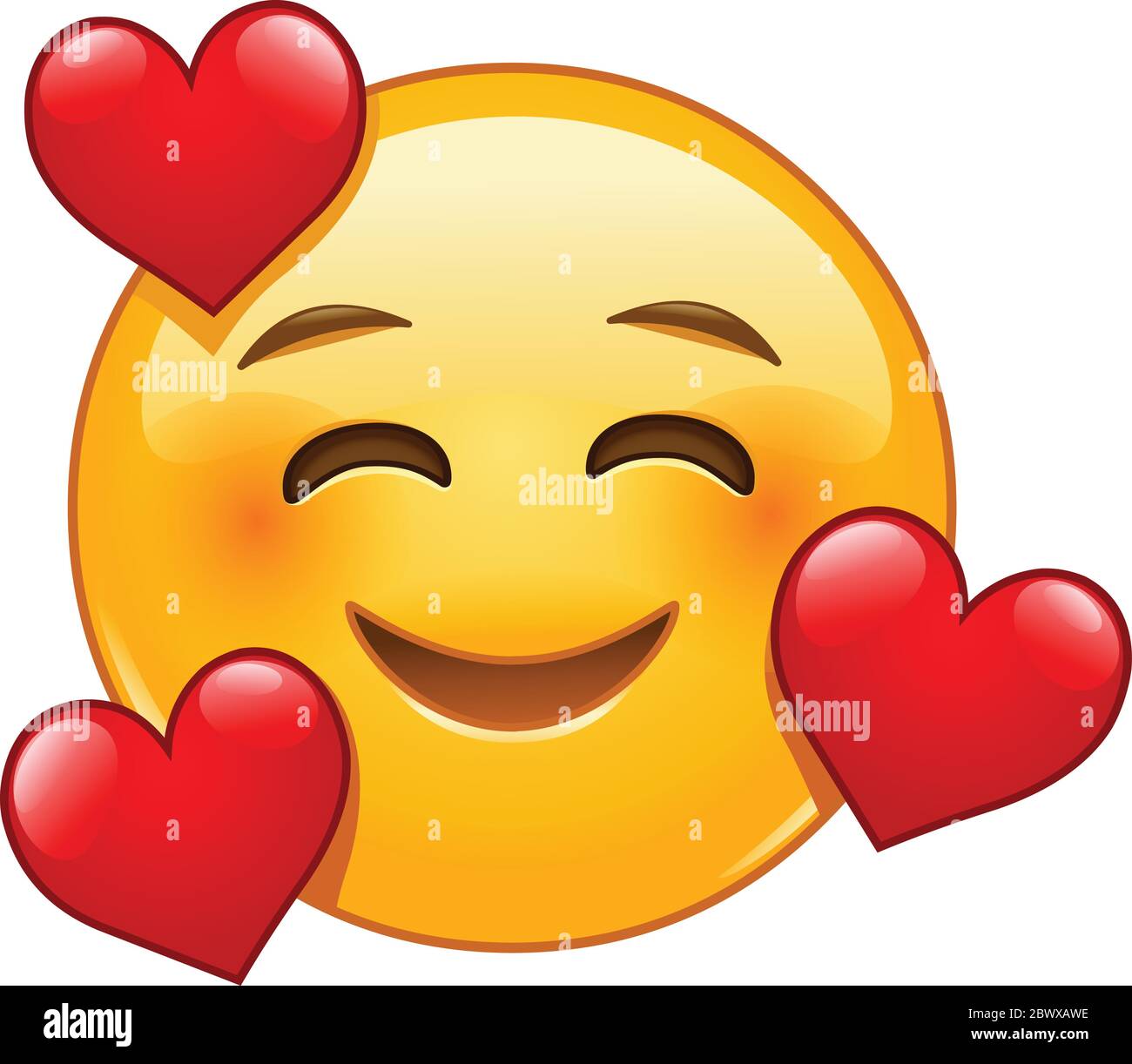 Visage souriant avec trois cœurs emoji émoticon Illustration de Vecteur