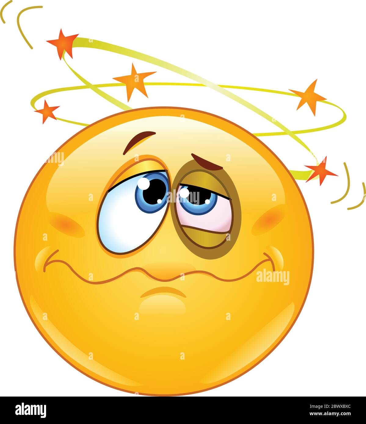 Battez l'émoticône en voyant des étoiles au-dessus de sa tête Illustration de Vecteur