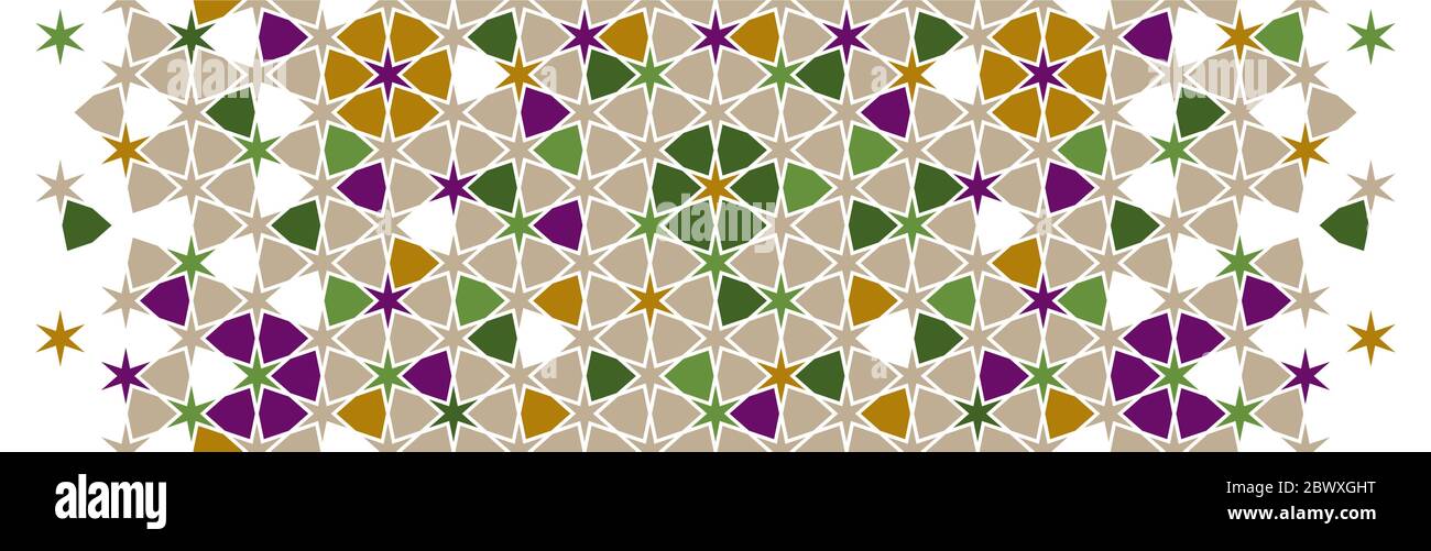 Arabe, frontière verte islamique. Motif vectoriel sans couture en mosaïque.  Bordure arabe en demi-ton géométrique avec désintégration Image Vectorielle  Stock - Alamy