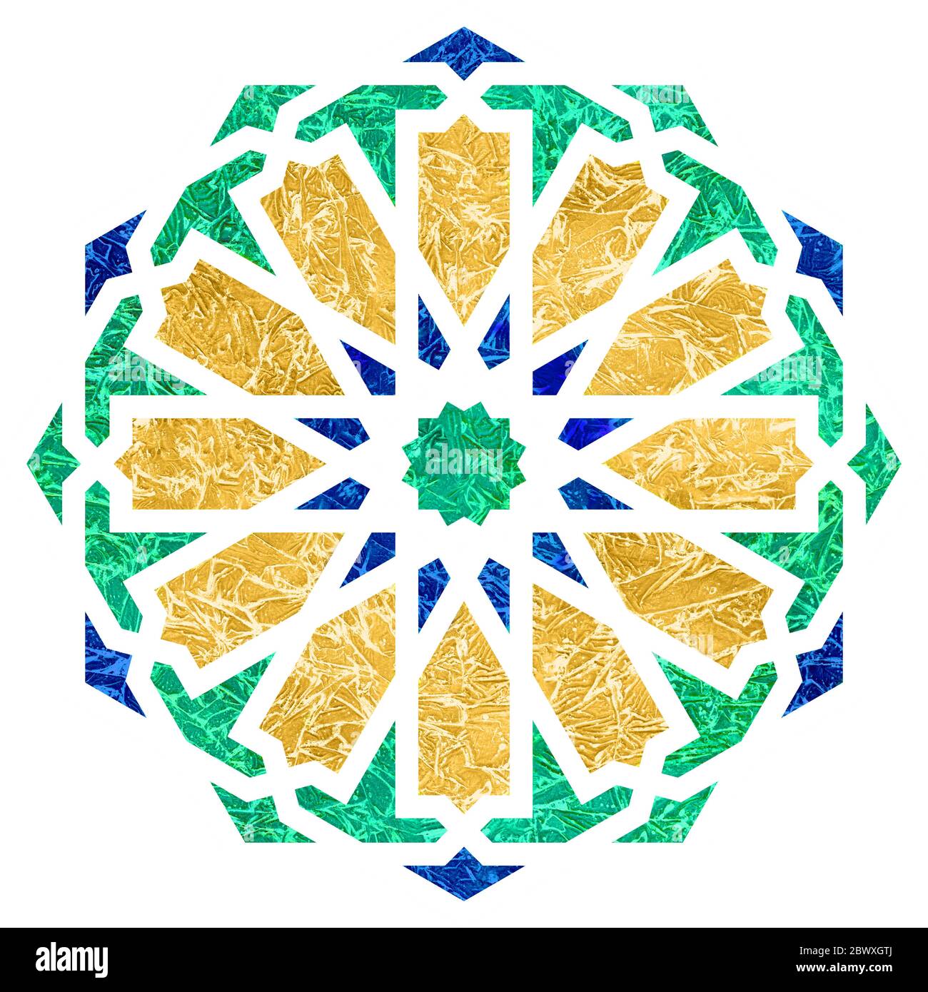 Motif fleurs arabes motif géométrique rond et éléments texturés. Emblème ou signe de fleur arabesque isolé sur fond blanc Banque D'Images