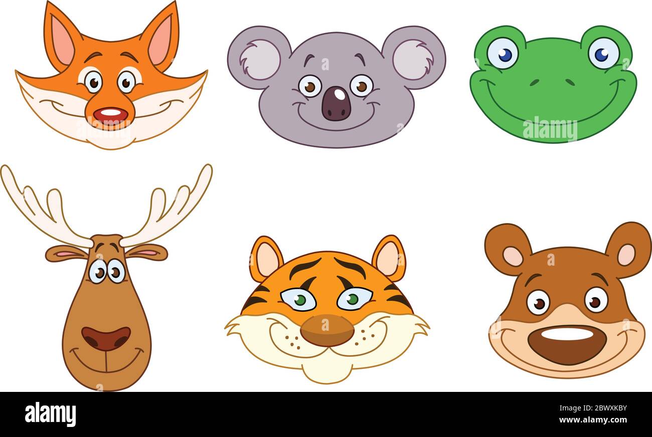 Collection de têtes d'animaux de dessin animé Illustration de Vecteur