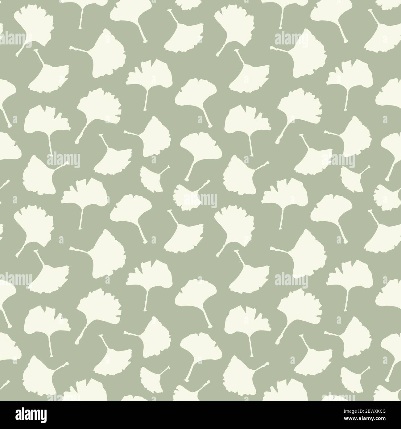 Motif sans coutures Ginkgo Biloba. Vector Botanical Plant pour la conception textile textile de tissu et les papiers peints d'intérieur. Sauge pâle sur fond ivoire Illustration de Vecteur
