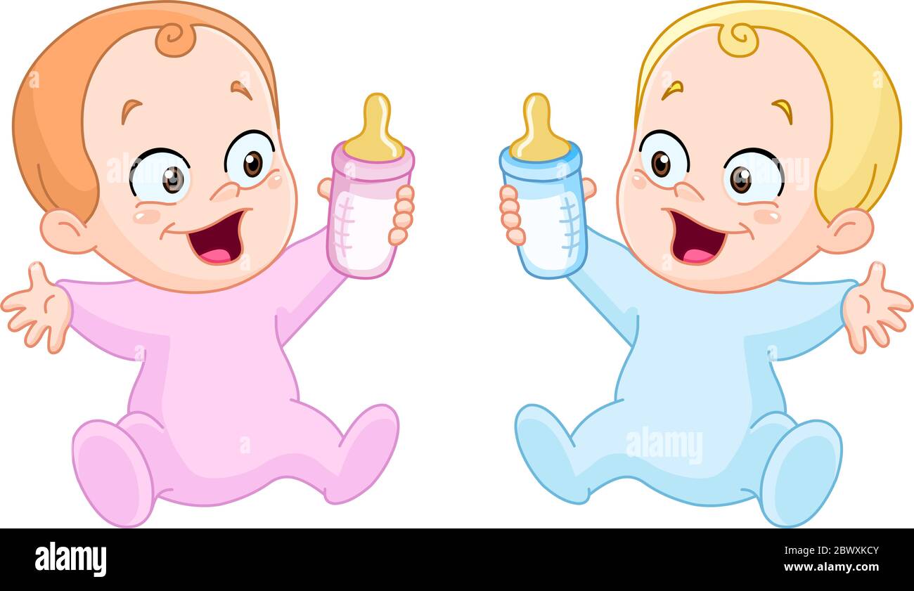 Biberons Happy baby girl et baby boy Illustration de Vecteur