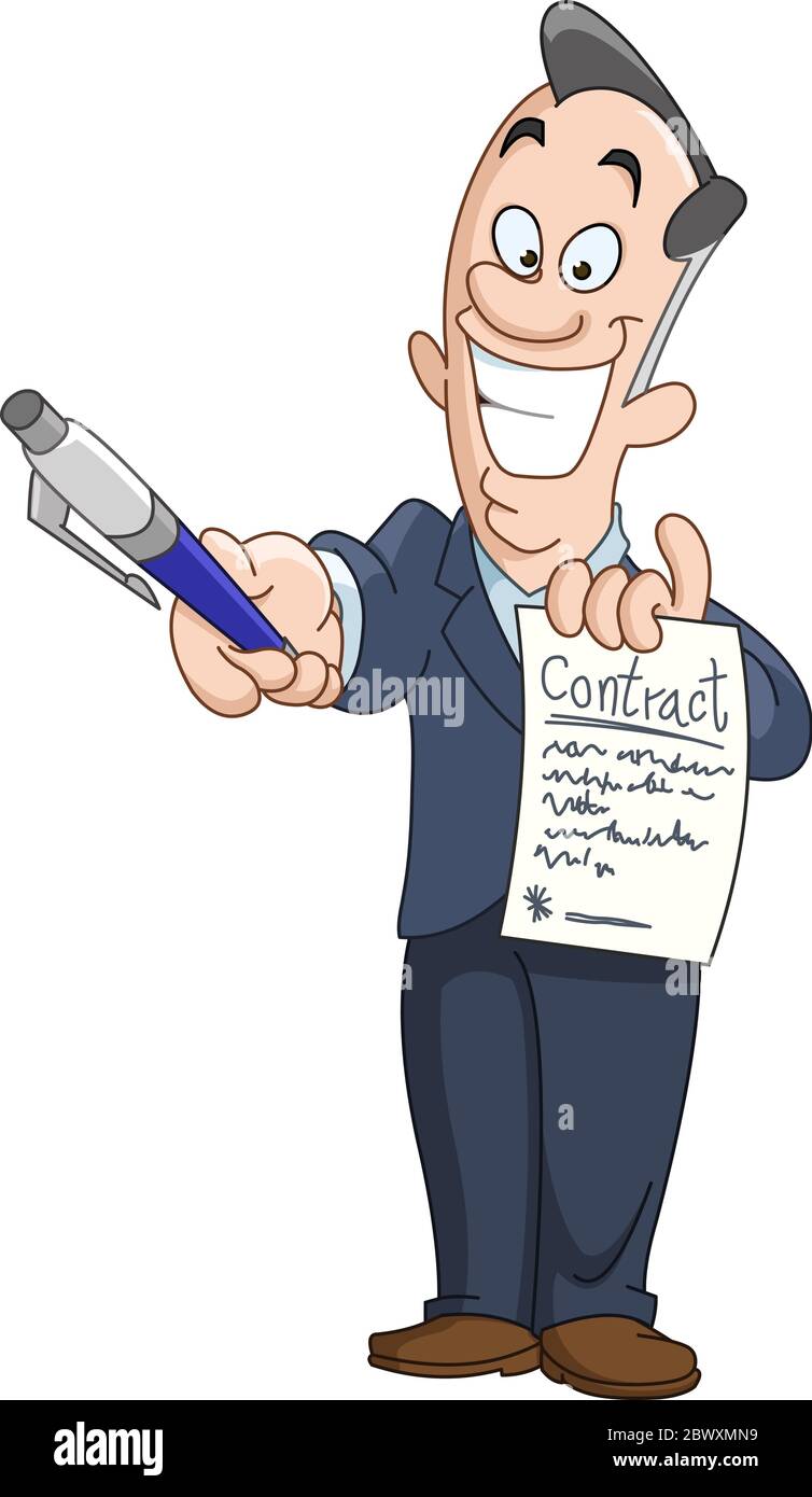 Homme d'affaires détenant un contrat et remettant un stylo pour signature Illustration de Vecteur