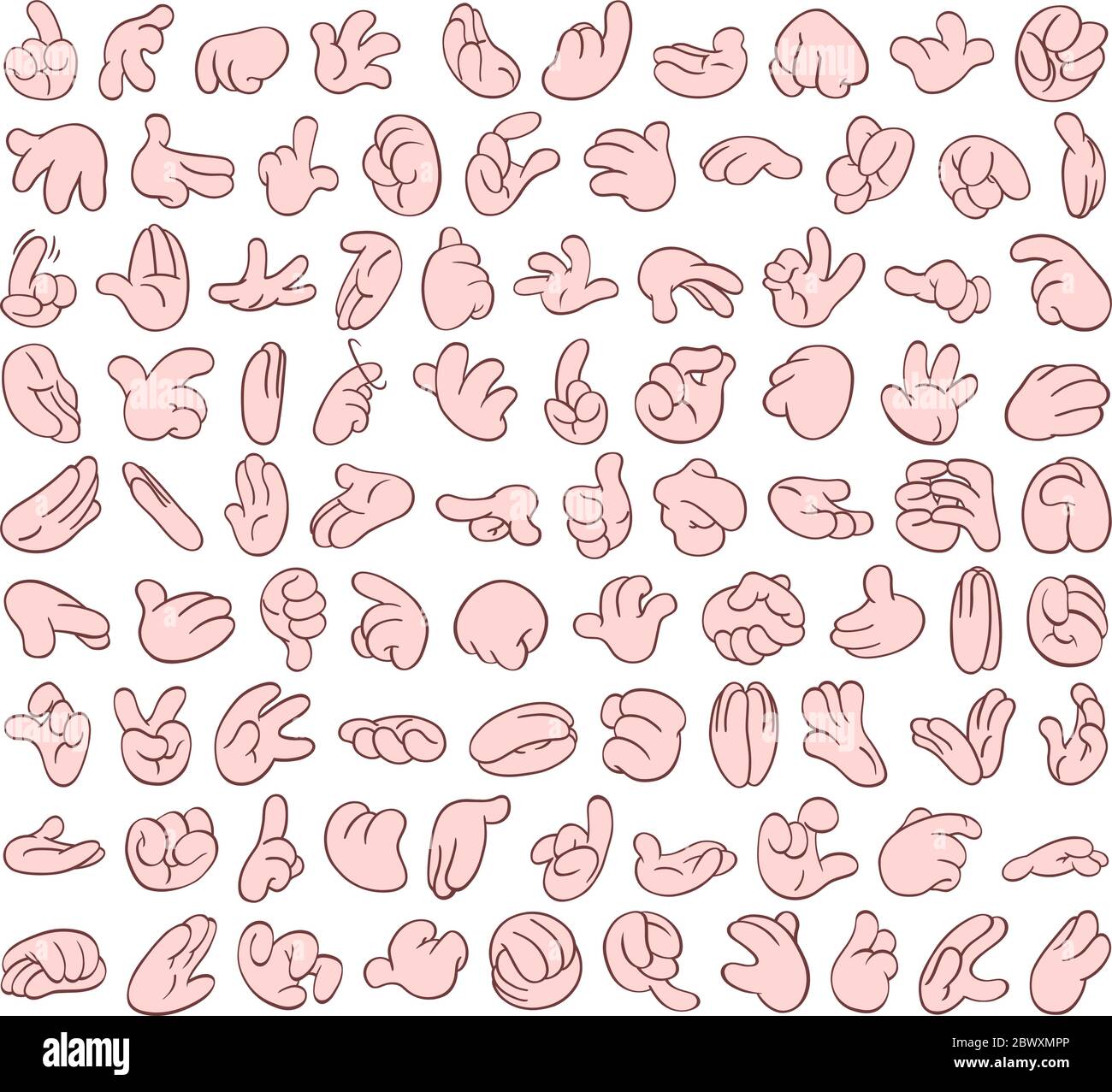 Grand jeu de mains de dessin animé dans divers gestes. Boîte numéro 1. Illustration de Vecteur