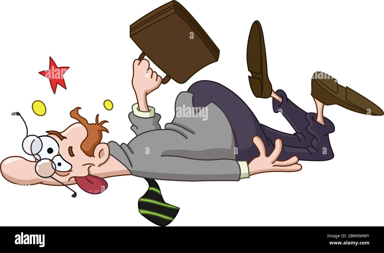 Homme d'affaires glissant et s'effondré sur le terrain Illustration de Vecteur