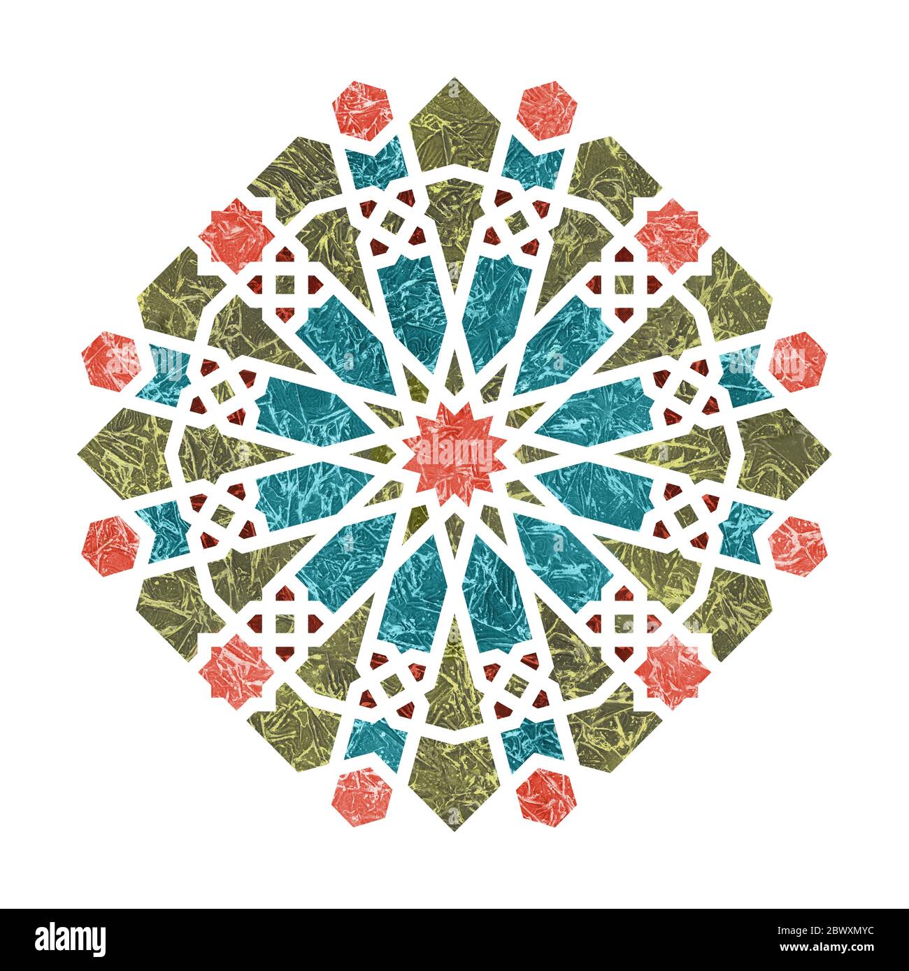 Décor ancien et style arabesque. Élément géométrique texturé arrondi . Emblème ou signe isolé sur fond blanc Banque D'Images