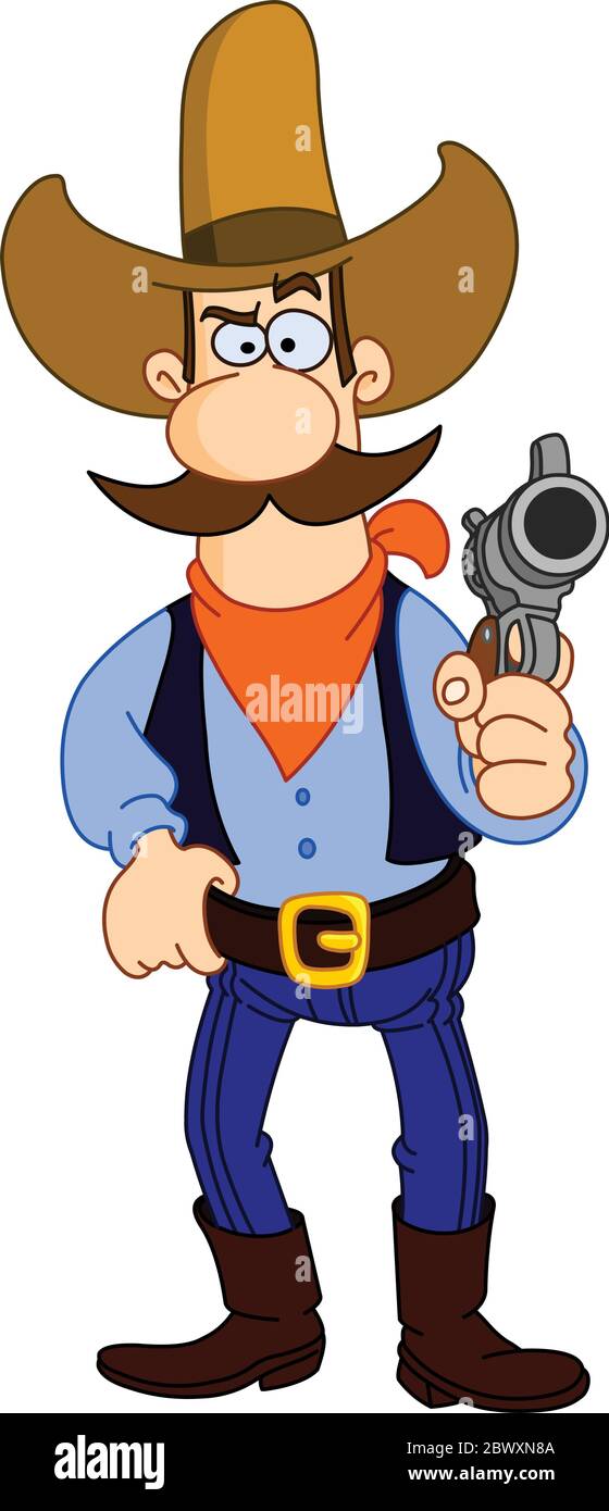 Cow-boy de dessin animé tenant son fusil Illustration de Vecteur