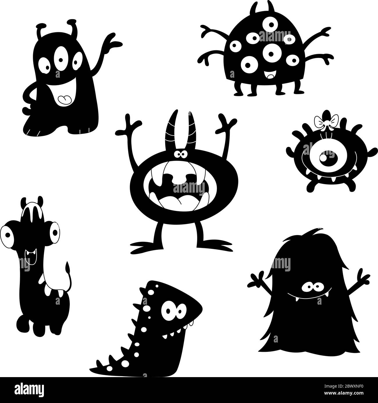 Caricature monstres silhouettes Illustration de Vecteur