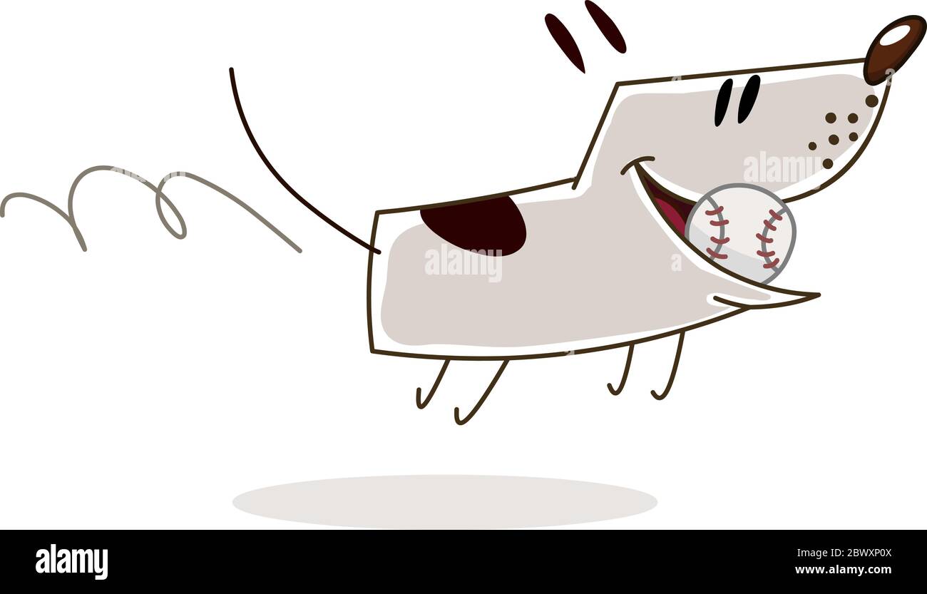 Joyeux chien courant avec une balle de baseball dans la bouche Illustration de Vecteur