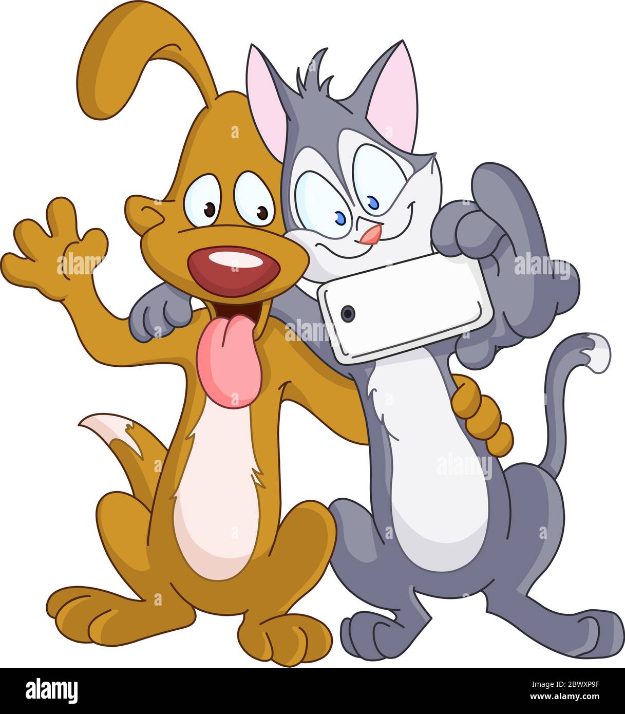 Chien et chat prenant un selfie, photo de portrait, avec un smartphone Illustration de Vecteur