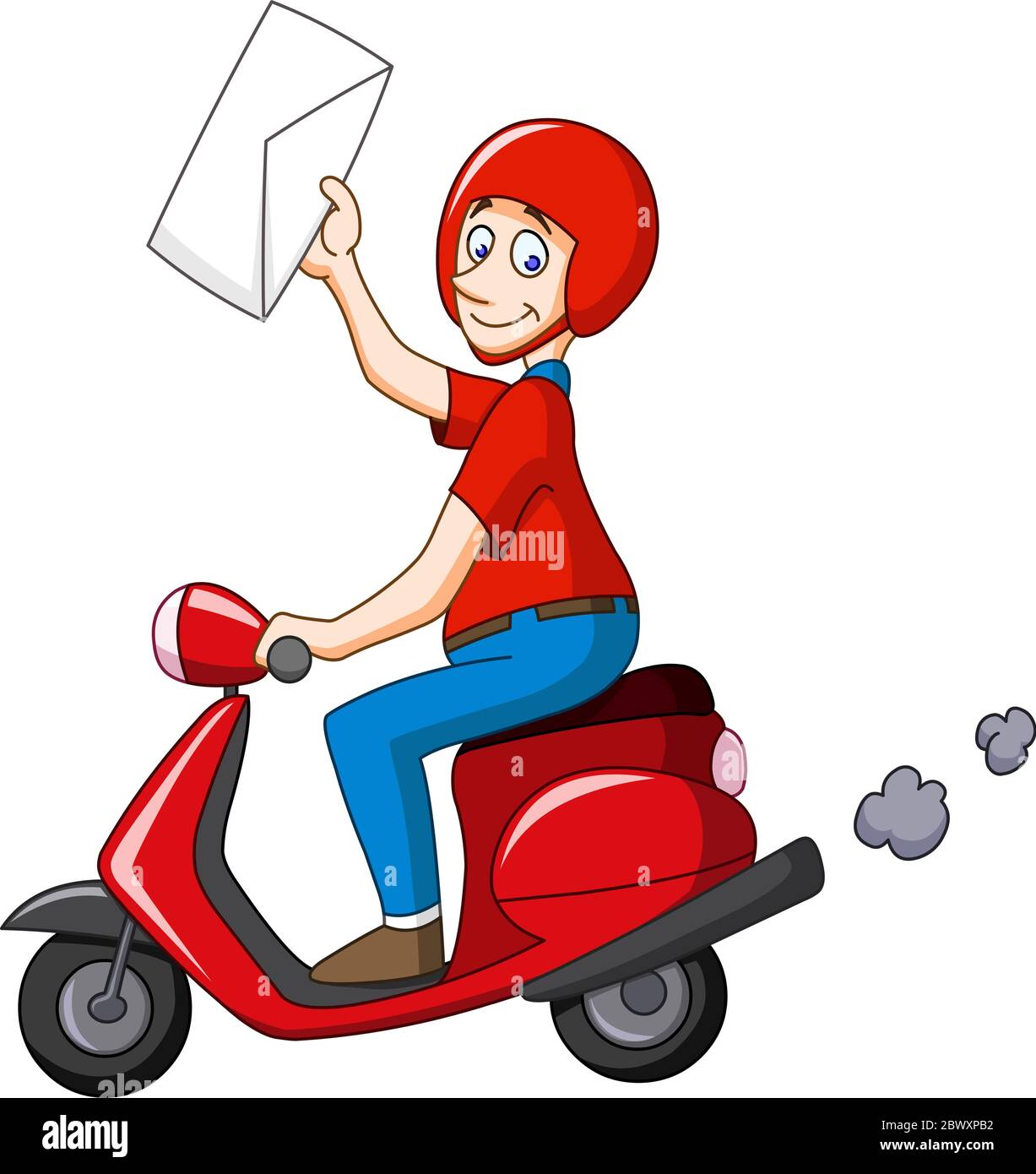 Liveur sur scooter tenant une enveloppe Illustration de Vecteur