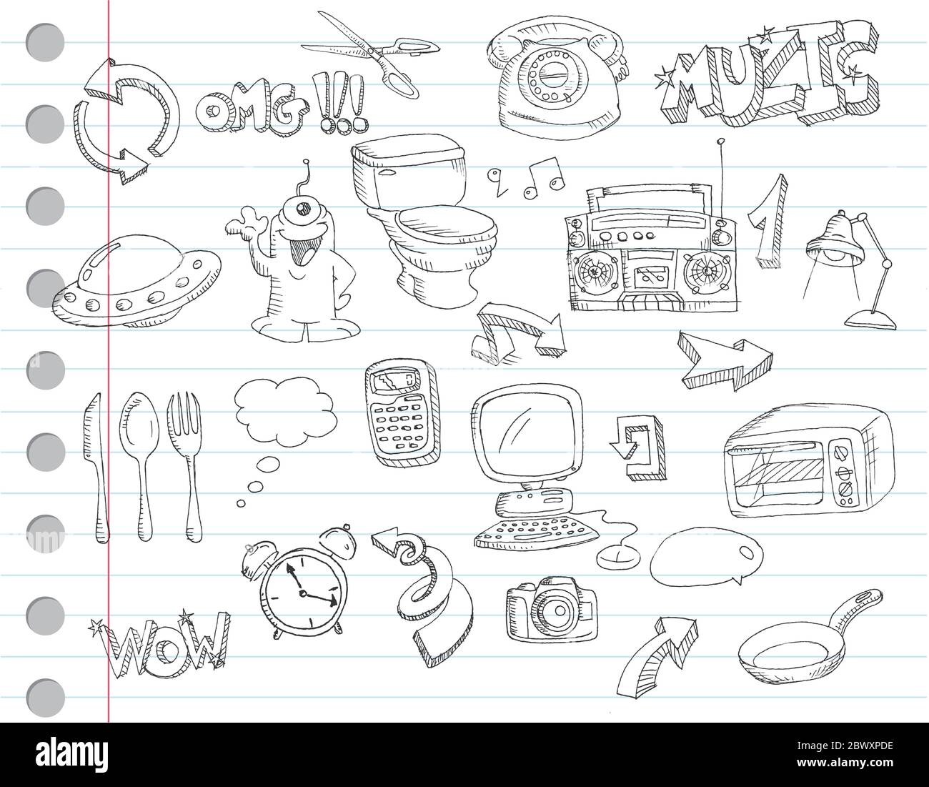 Gribouillages en papier pour ordinateur portable. Numéro 2 Illustration de Vecteur