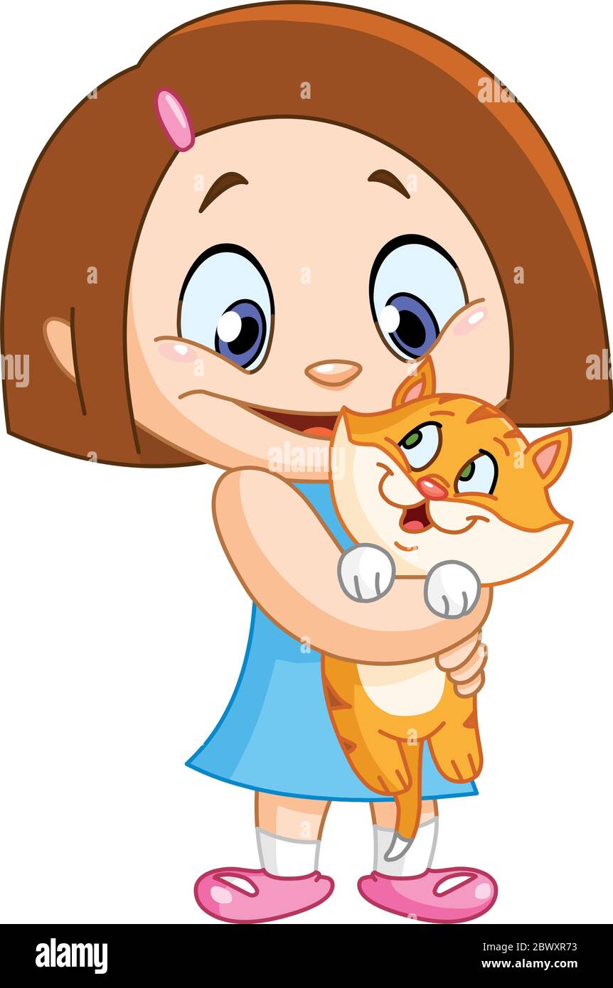 Petite fille tenant son chaton Illustration de Vecteur