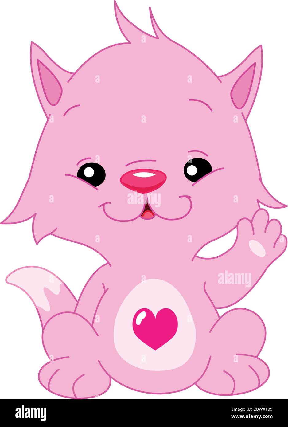 Adorable chaton rose avec un coeur sur son ventre en signe de bonjour Illustration de Vecteur