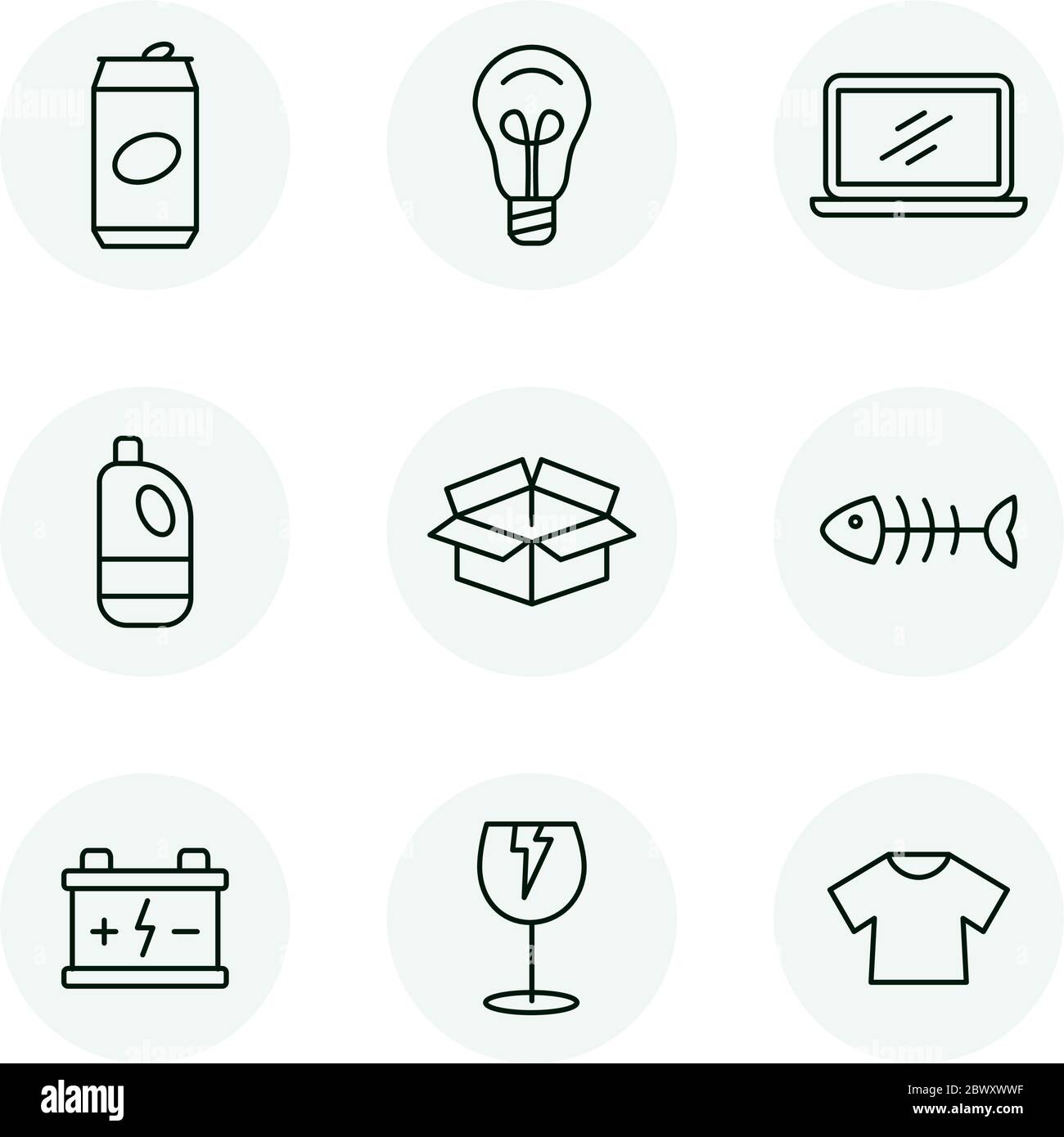 Tri de l'ensemble d'icônes de déchets Illustration de Vecteur