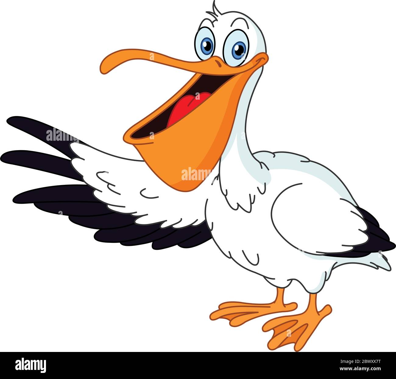 Pelican Cartoon présentant avec son aile Illustration de Vecteur