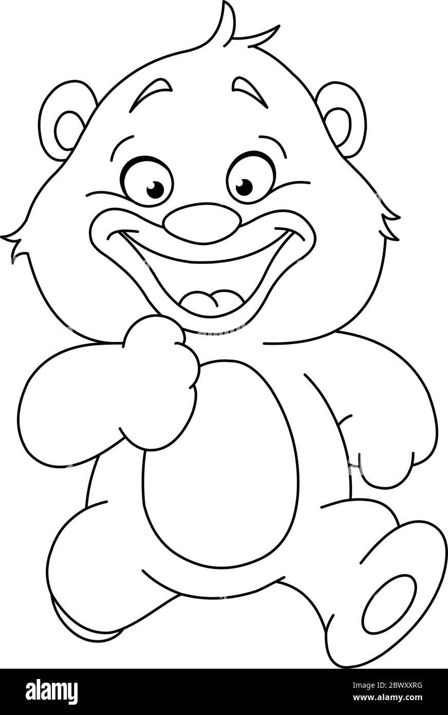 Contour de la course à pied Happy Teddy Bear. Page de coloriage d'illustration d'illustration d'illustration vectorielle. Illustration de Vecteur