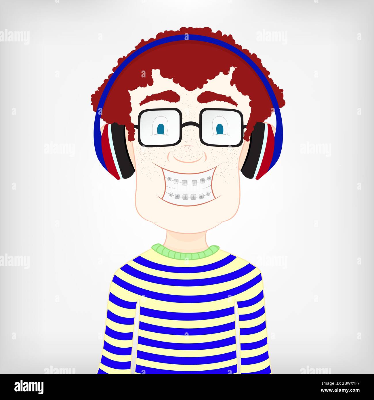 Un enfant qui se porte avec des bretelles et des lunettes de soleil écoute de la musique sur un casque Illustration de Vecteur