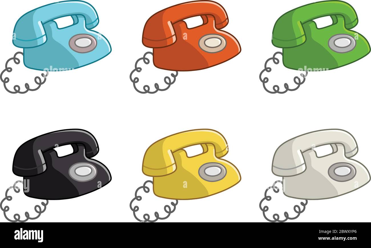 Ancien téléphone vintage en six couleurs Illustration de Vecteur