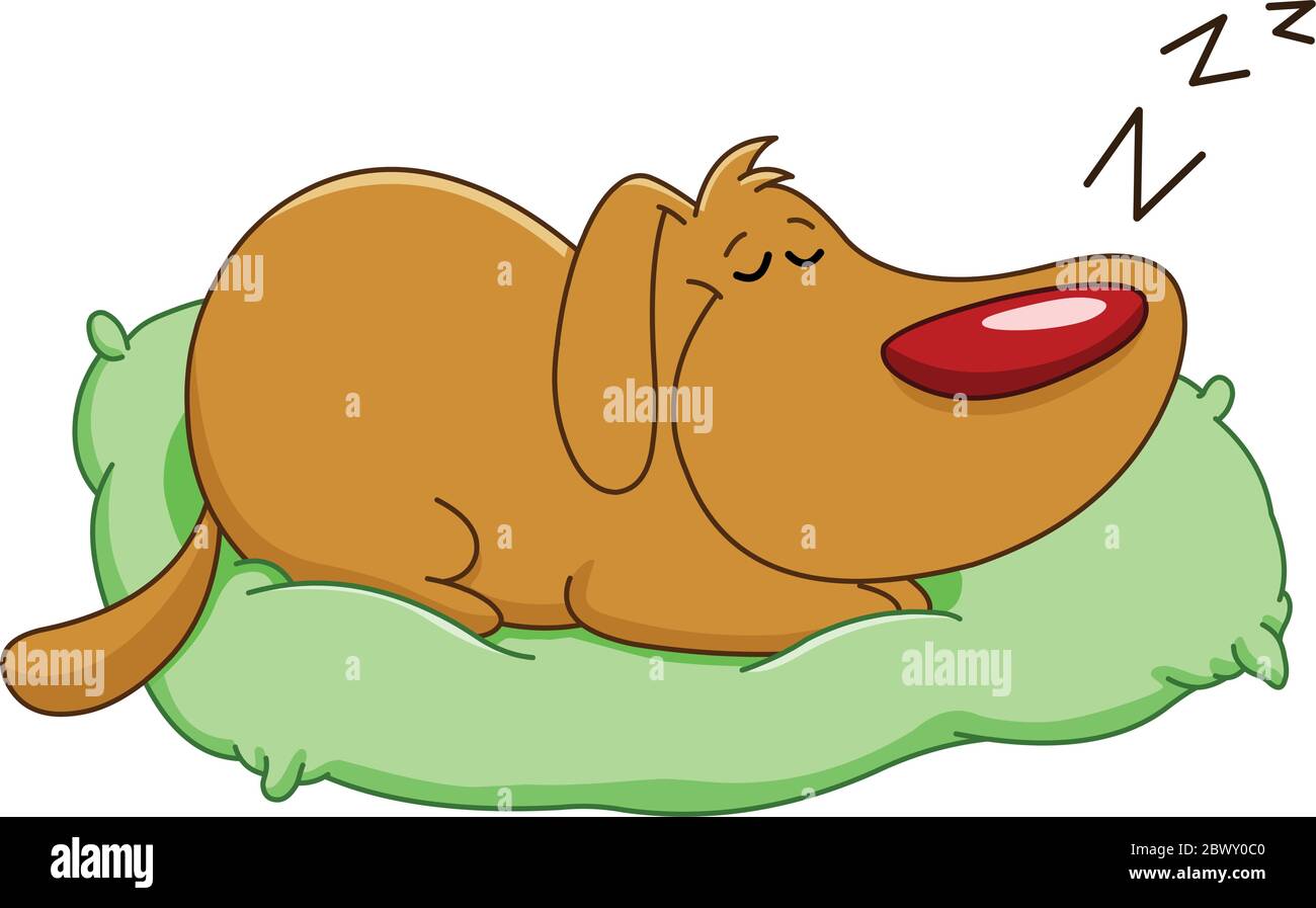 Un chien mignon dormant sur un oreiller Illustration de Vecteur