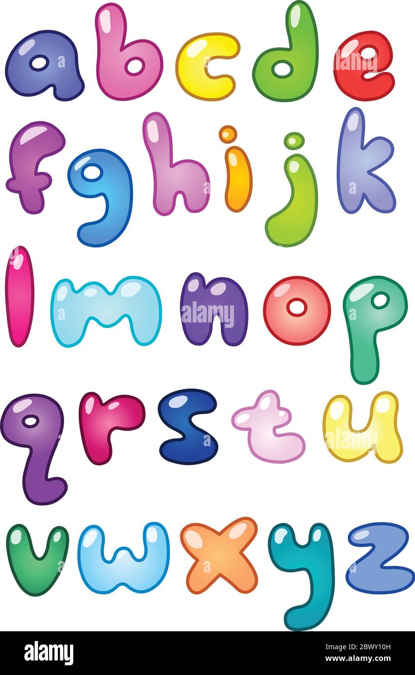 Jeu de petites lettres en forme de bulles colorées Illustration de Vecteur