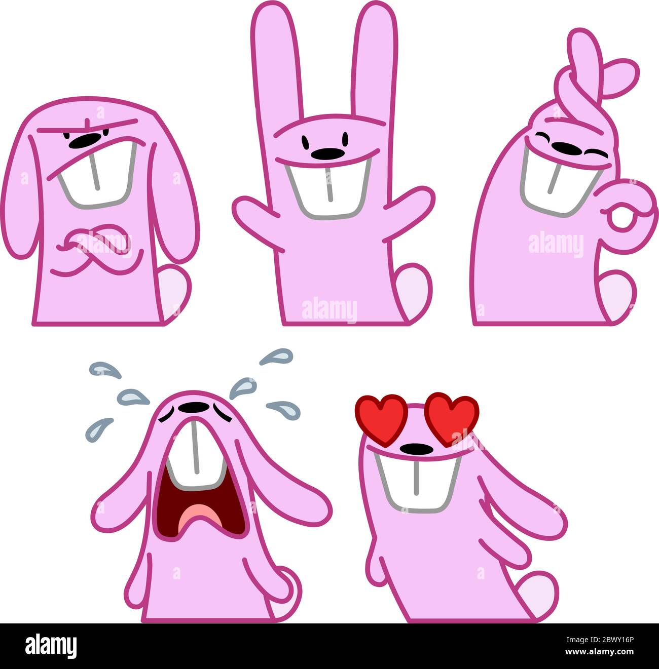 Ensemble d'émotions de lapin rose Illustration de Vecteur
