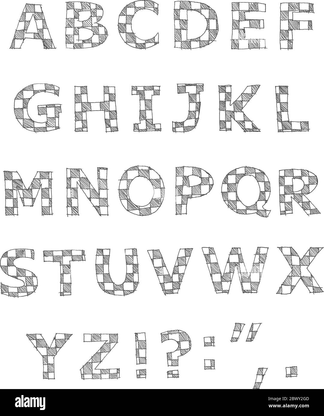 Alphabet à carreaux écrit à la main Illustration de Vecteur