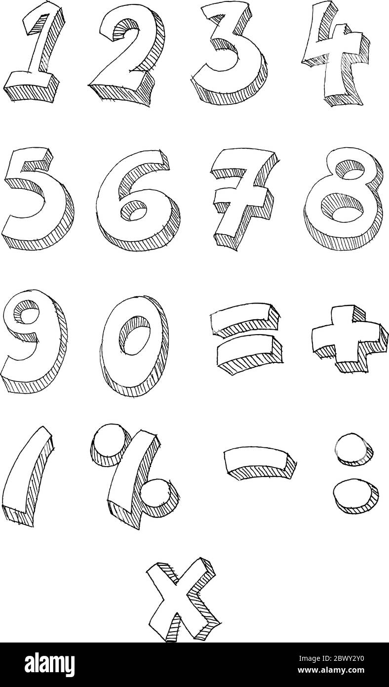 Numéros de vecteur dessiné à la main Illustration de Vecteur
