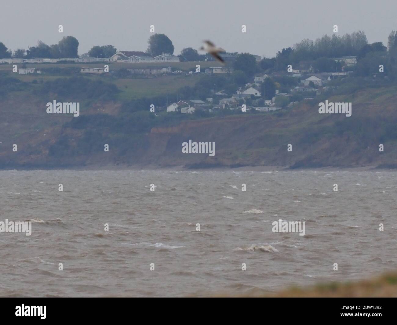 Minster on Sea, Kent, Royaume-Uni. 3 juin 2020. Vue sur les falaises de Shepey en direction de l'Eastchurch GAP et du Surf Crescent, prise de Minster sur la mer. Une longue période de temps sec, combinée à de forts vents de l'est du nord et à des marées exceptionnellement hautes récentes, a sapé et contribué à accélérer l'érosion des falaises sur la côte nord de l'île. Crédit : James Bell/Alay Live News Banque D'Images