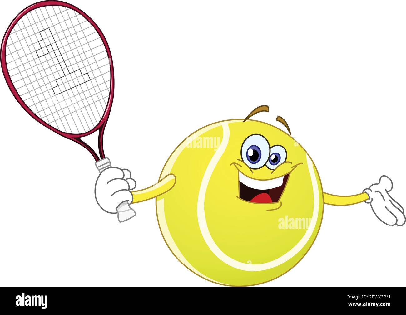 Dessin animé balle de tennis tenant sa raquette Illustration de Vecteur
