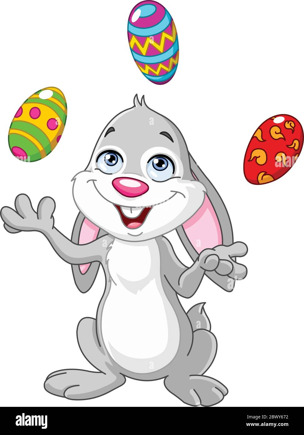 Bon lapin jonglant avec les œufs de Pâques Illustration de Vecteur