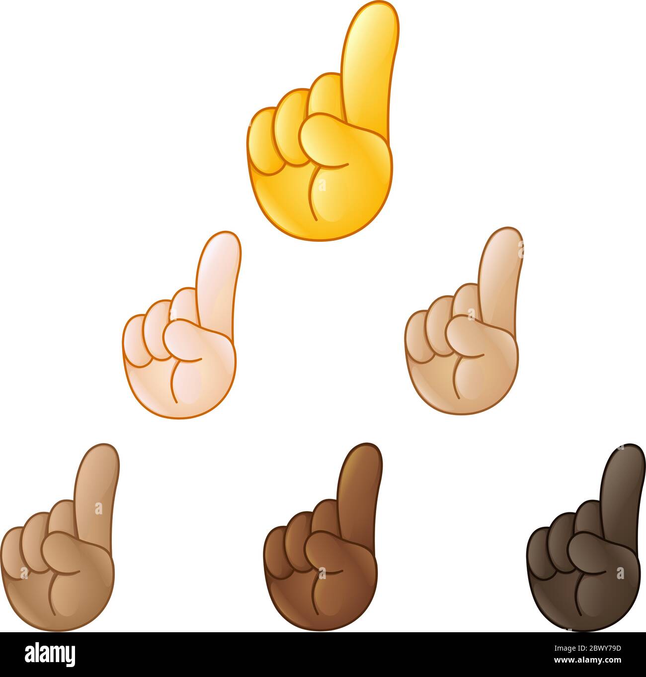 Index pointant vers le haut main emoji ensemble de diverses tons de peau Illustration de Vecteur