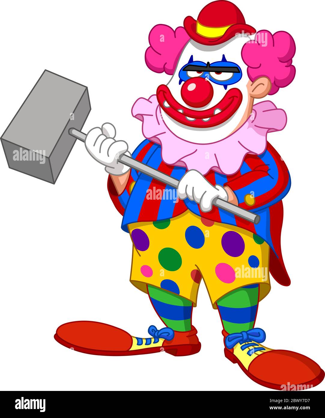 Un clown terrifiant tenant un marteau Illustration de Vecteur