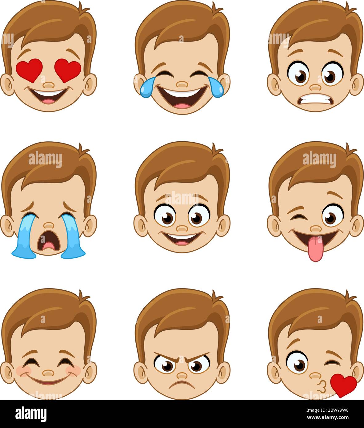 Collection d'expressions du visage d'emoji d'un jeune garçon Illustration de Vecteur