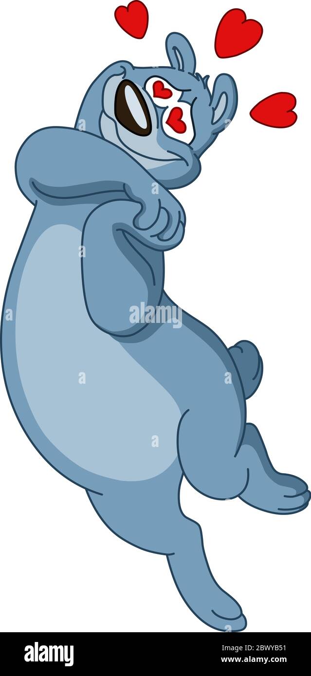 Dans l'amour, l'ours bleu lévitant ou flottant dans l'air avec les coeurs Illustration de Vecteur
