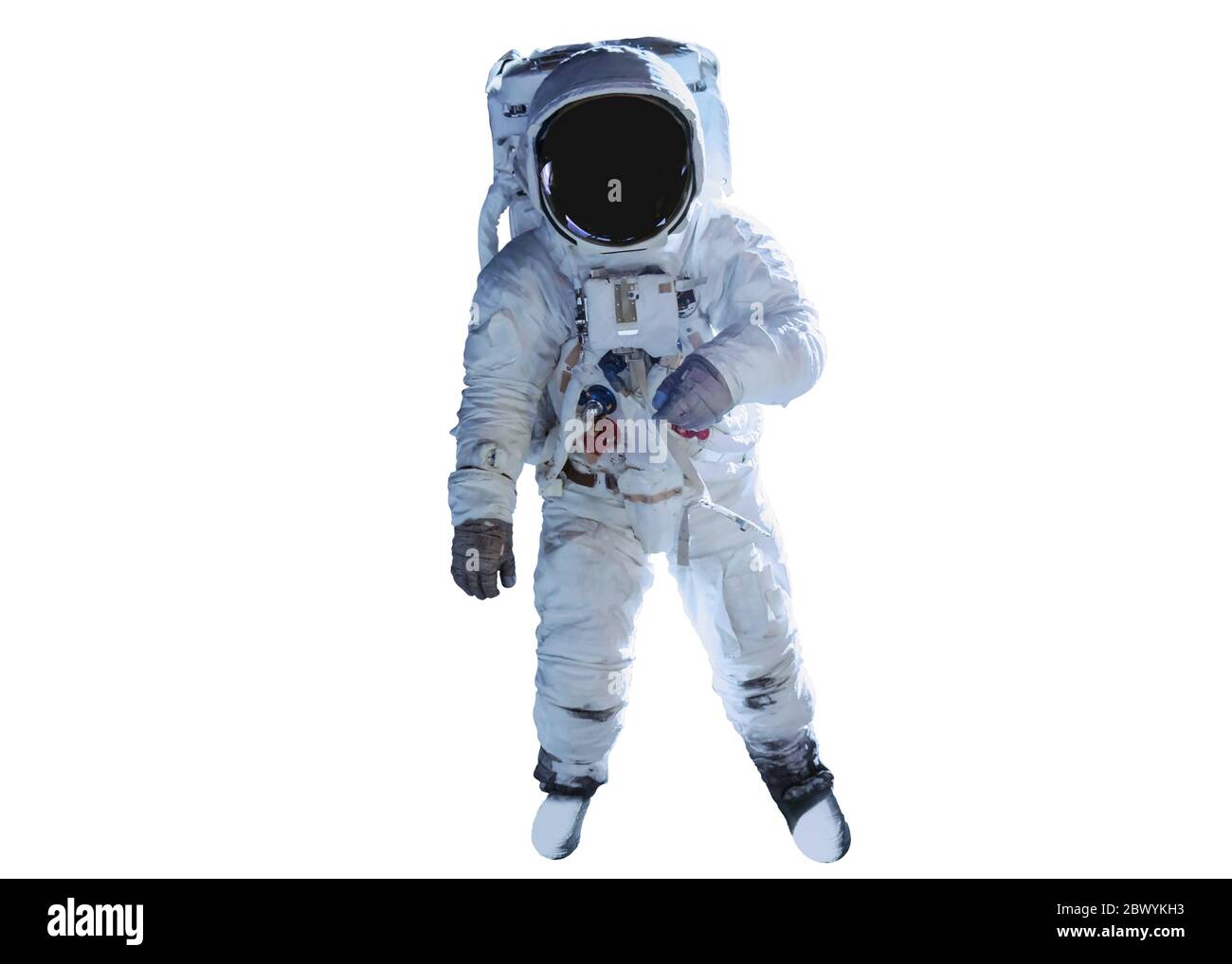 Astronaute à espace unique avec verre noir sur le casque isolé sur fond blanc. Des éléments de cette image ont été fournis par la NASA Banque D'Images