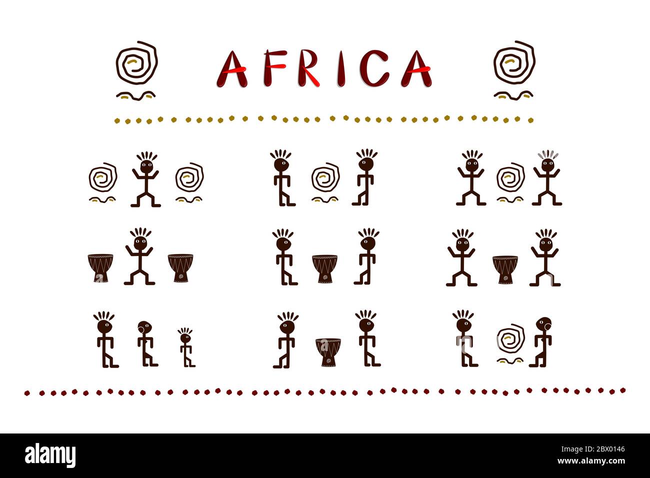 Afrique. Ensemble de personnages ethniques africains drôles. Illustration vectorielle Banque D'Images