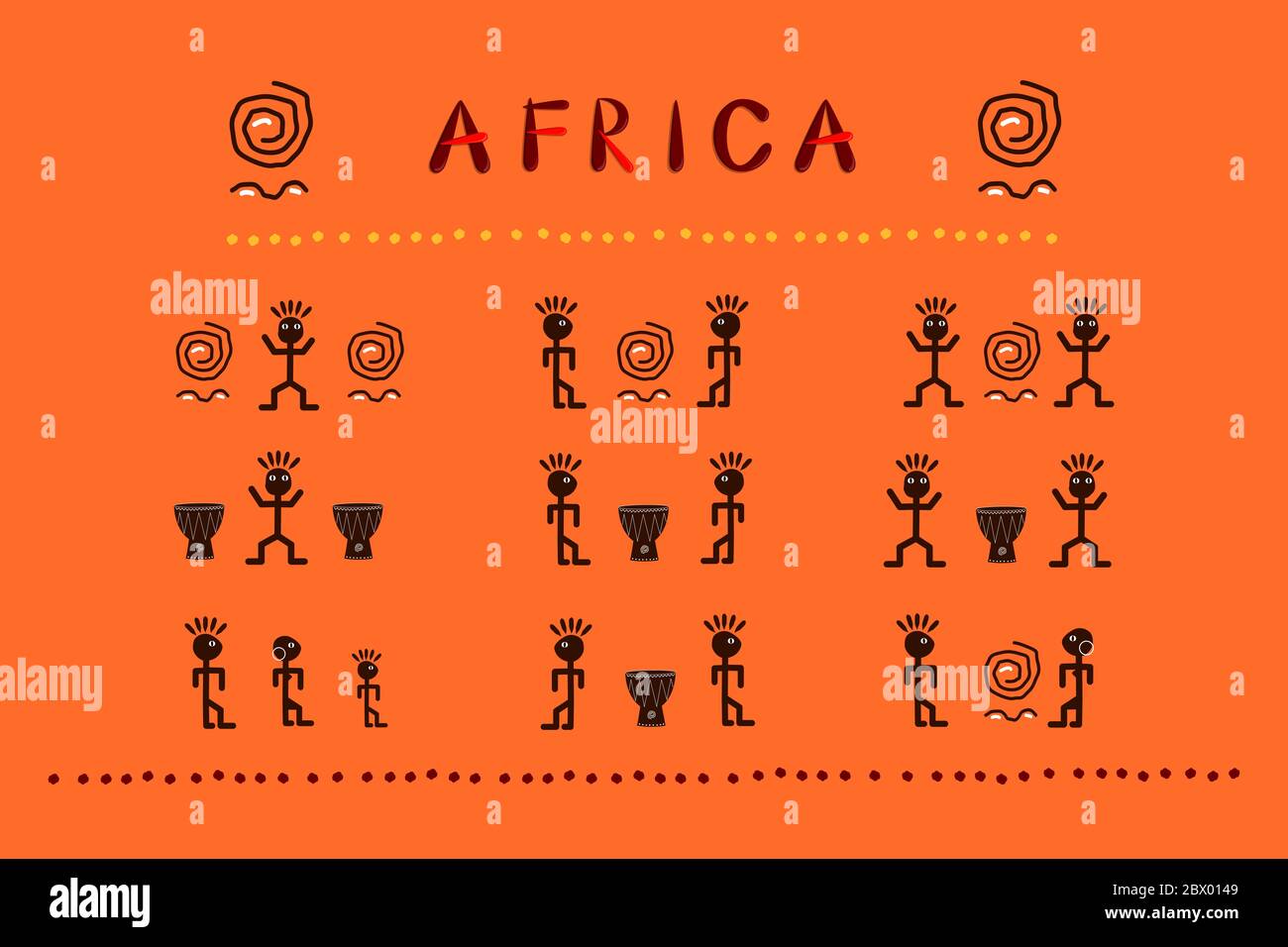 Afrique. Ensemble de personnages ethniques africains drôles. Illustration vectorielle Banque D'Images