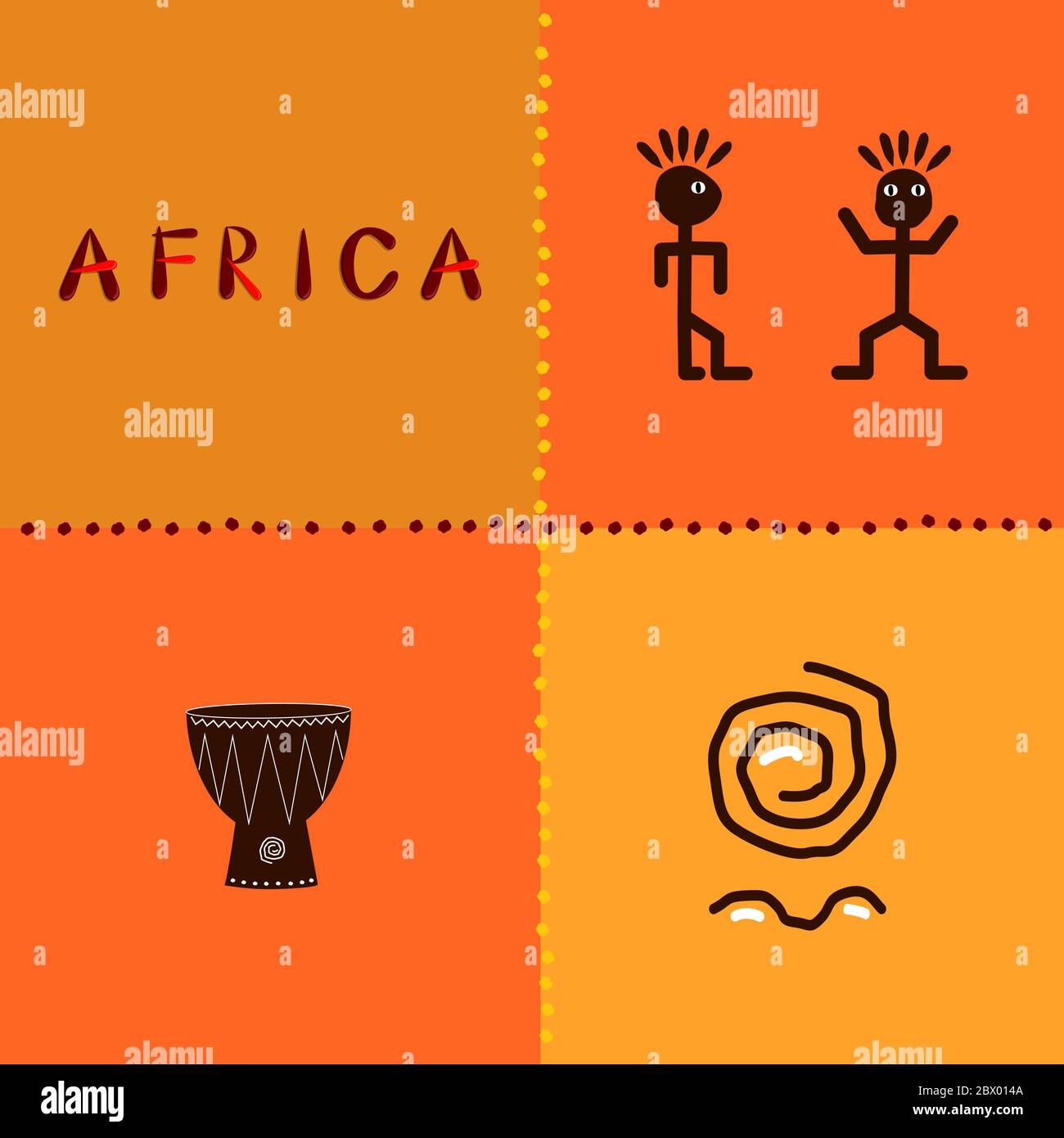 Afrique. Ensemble de personnages ethniques africains drôles. Illustration vectorielle Banque D'Images