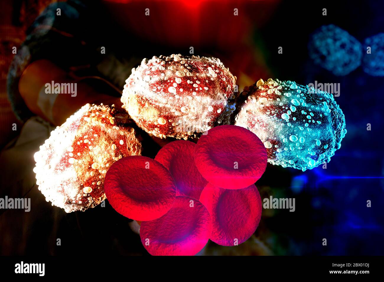 Bactéries et globules rouges concept de bactéries et de maladies du sang des GR Banque D'Images