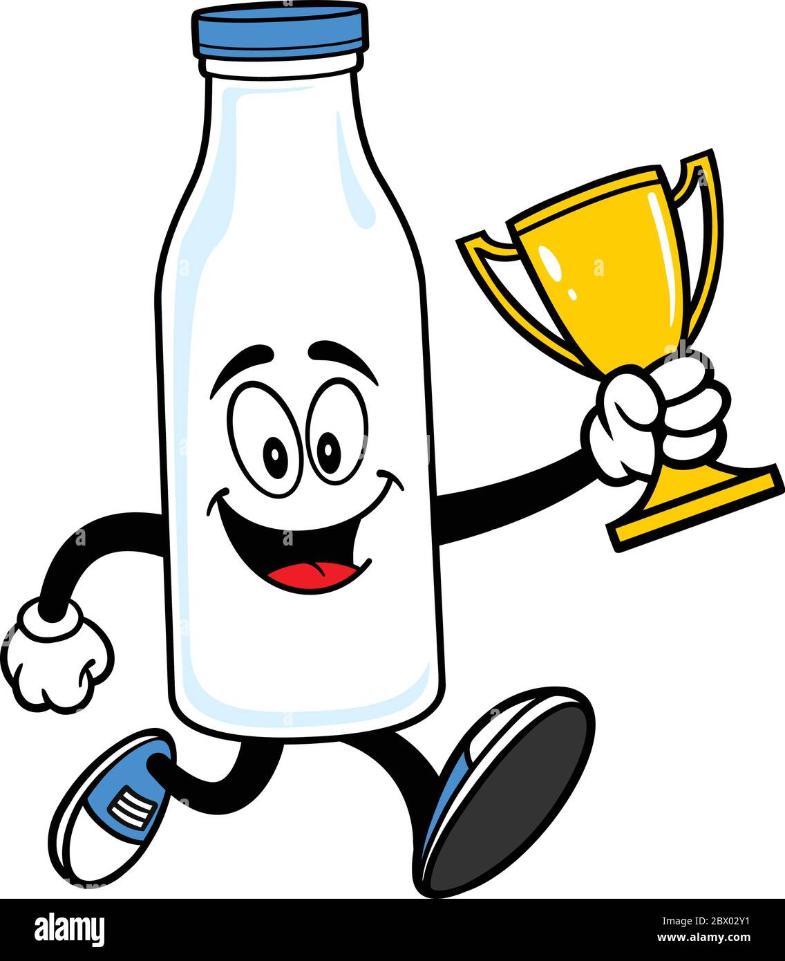 Milk Mascot Running with Trophy - UNE illustration de la représentation d'une mascotte de lait en cours d'exécution avec un Trophée. Illustration de Vecteur