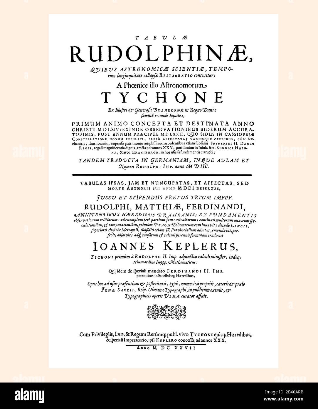 Johannes Kepler Tabulae Rudolphinae page de titre actualisée et réinitialisée Banque D'Images