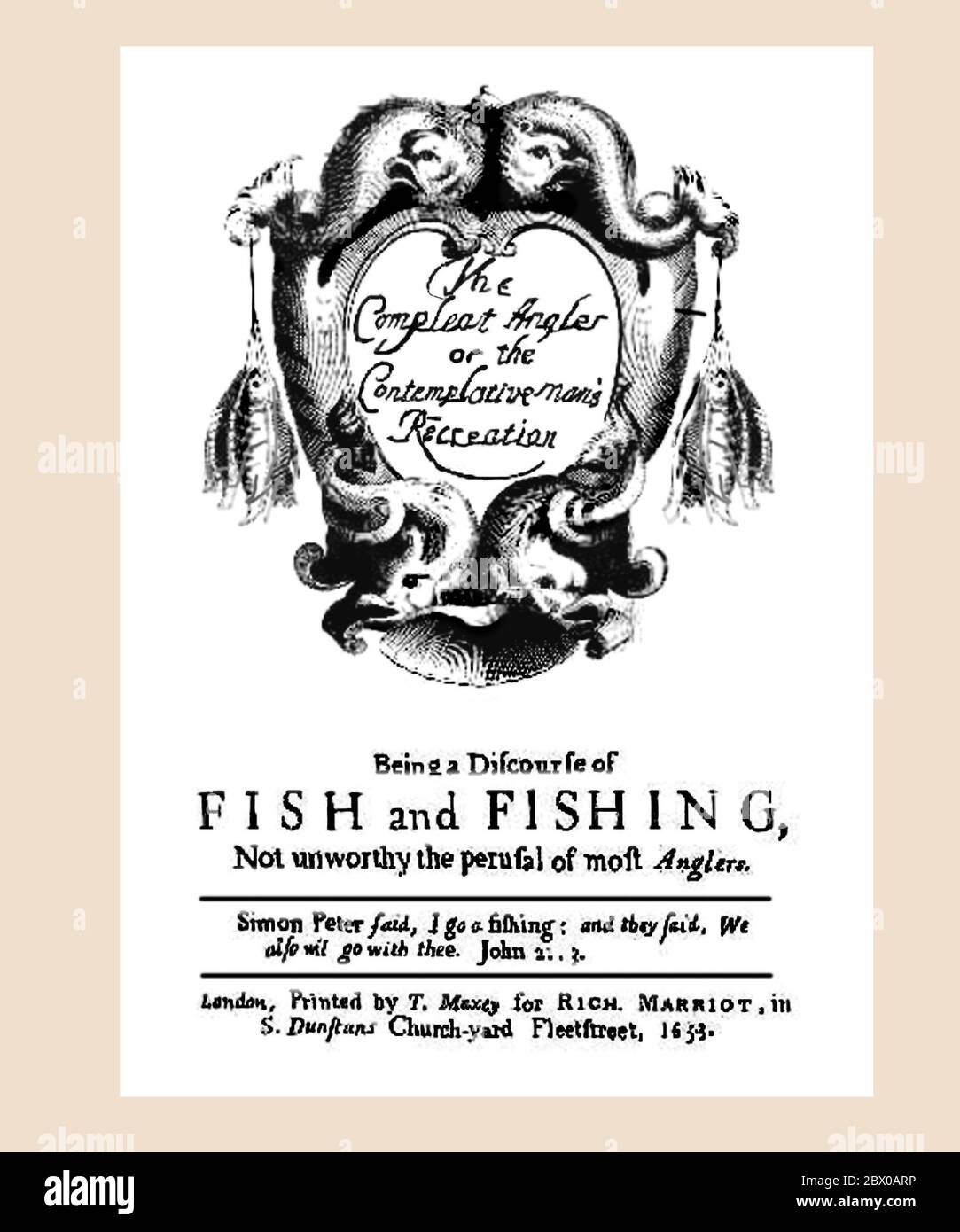 Izaak Walton Title page le Compléat Angler rafraîchi et réinitialisé Banque D'Images