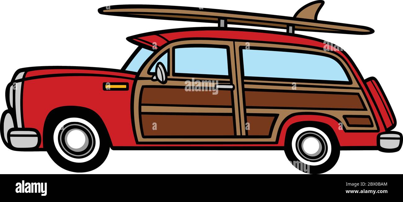 Woodie Surf Wagon - une illustration d'un Woodie Surf Wagon. Illustration de Vecteur
