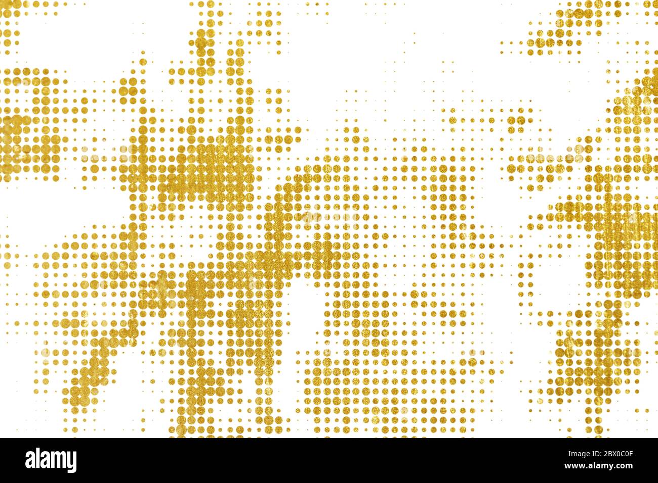 Motif demi-ton doré. Motif de texture abstrait de points dorés sur fond blanc Banque D'Images