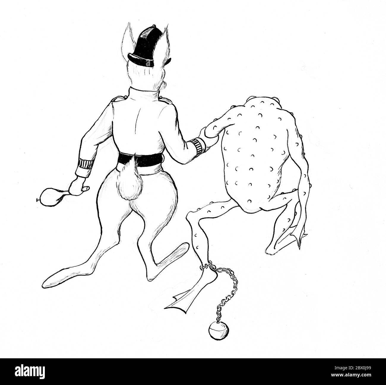 Le crapaud est rayé par un policier - dessin/croquis original non publié par l'auteur Elizabeth Ince (1927-1972) pour illustrer le vent de Kenneth Grahame dans les Willows Banque D'Images