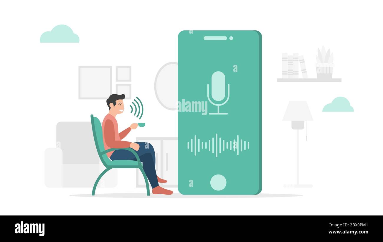 matériel d'application de la technologie de commande vocale sur smartphone avec un style moderne plat et un vecteur de thème vert minimaliste Banque D'Images matériel d'application de la technologie de commande vocale sur smartphone avec un style moderne plat et un vecteur de thème vert minimaliste Banque D'Images