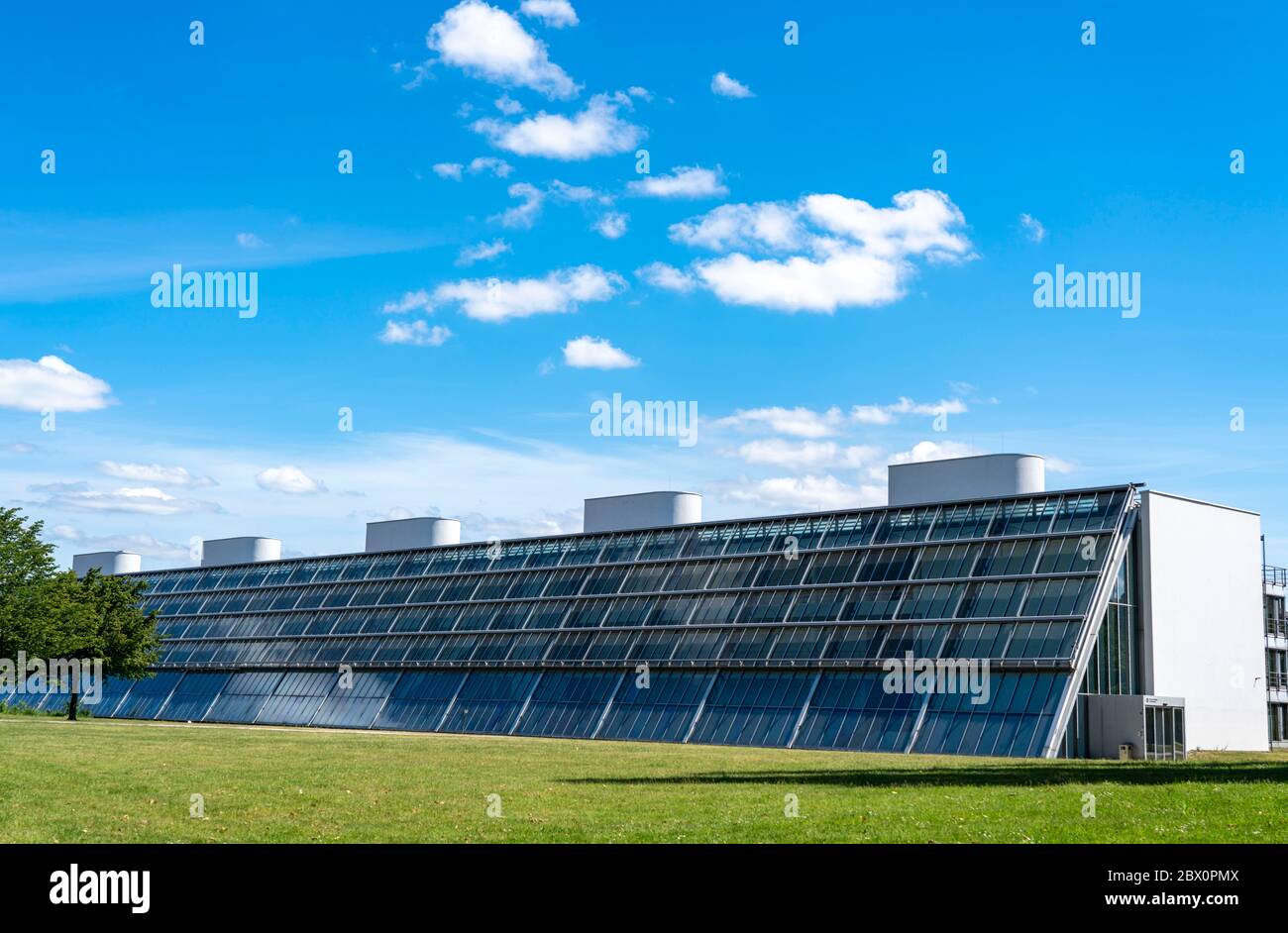 Projet IBA Parc scientifique Rheinelbe, arcade de verre de 300 mètres de long, Gelsenkirchen, Allemagne Banque D'Images