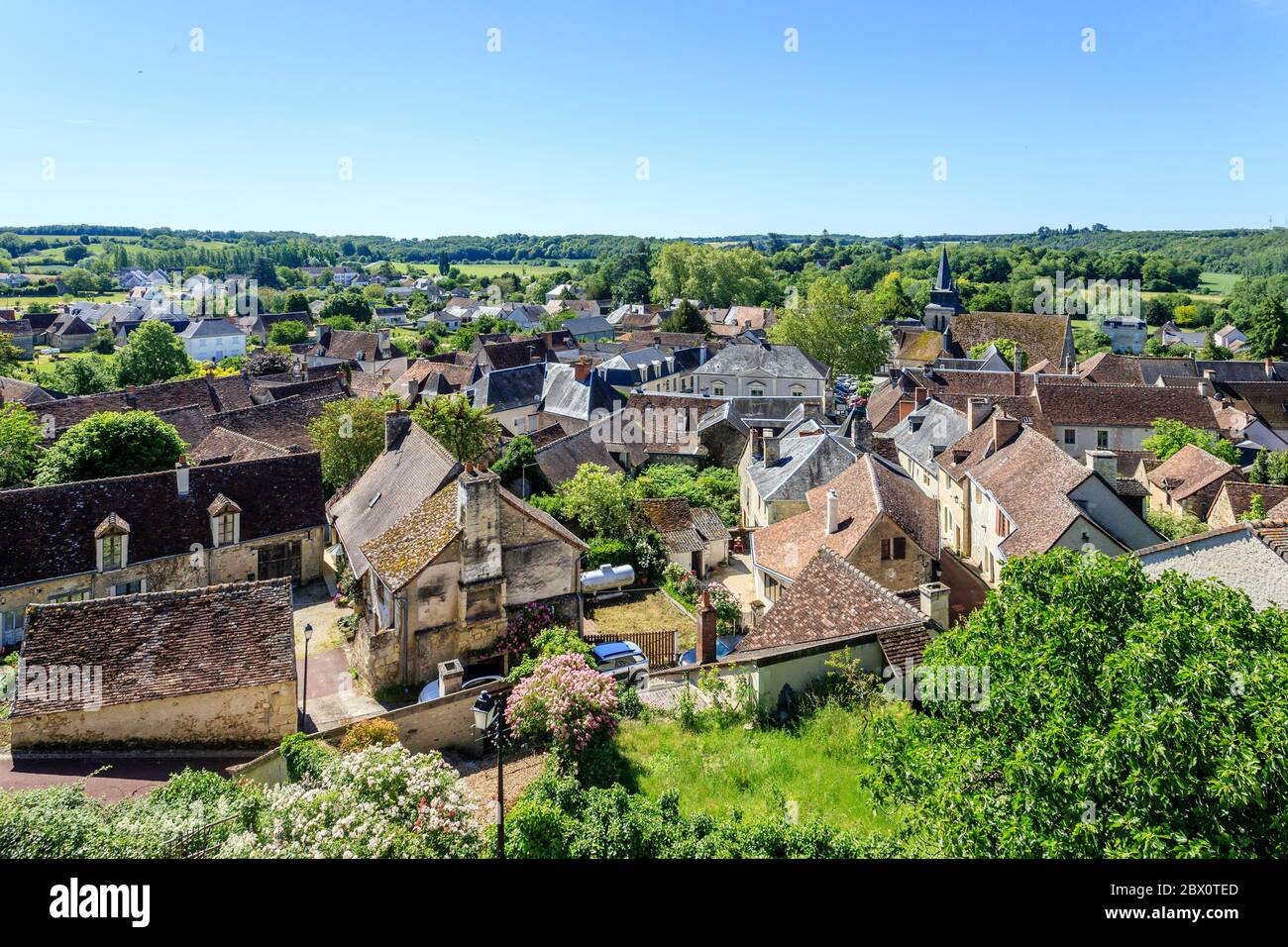 France, Indre et Loire, le Grand Pressigny, vue générale du village // France, Indre-et-Loire (37), le Grand-Pressigny, vue générale du village Banque D'Images